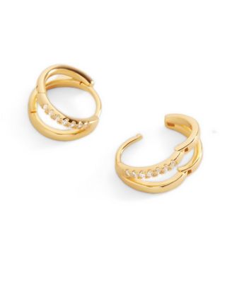 Gold-Plated Sterling Silver Cubic Zirconia Luna Double Huggie Earrings