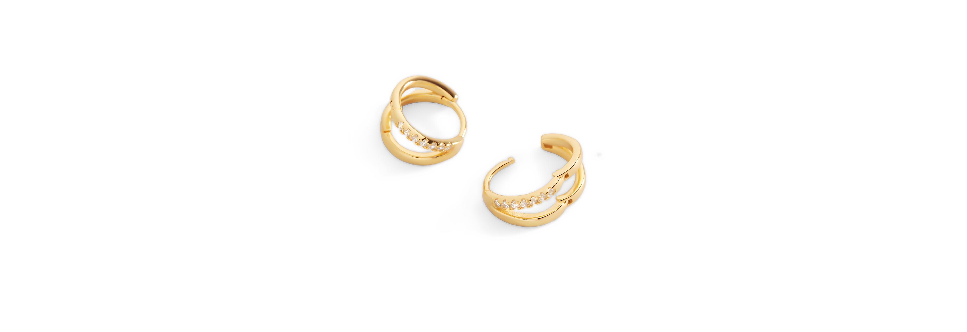 Mint & Lily Gold-Plated Sterling Silver Cubic Zirconia Luna Double Huggie Earrings