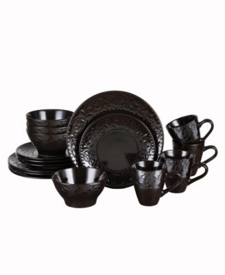 16 Piece Stoneware Scroll Dinnerware Set, Service for 4