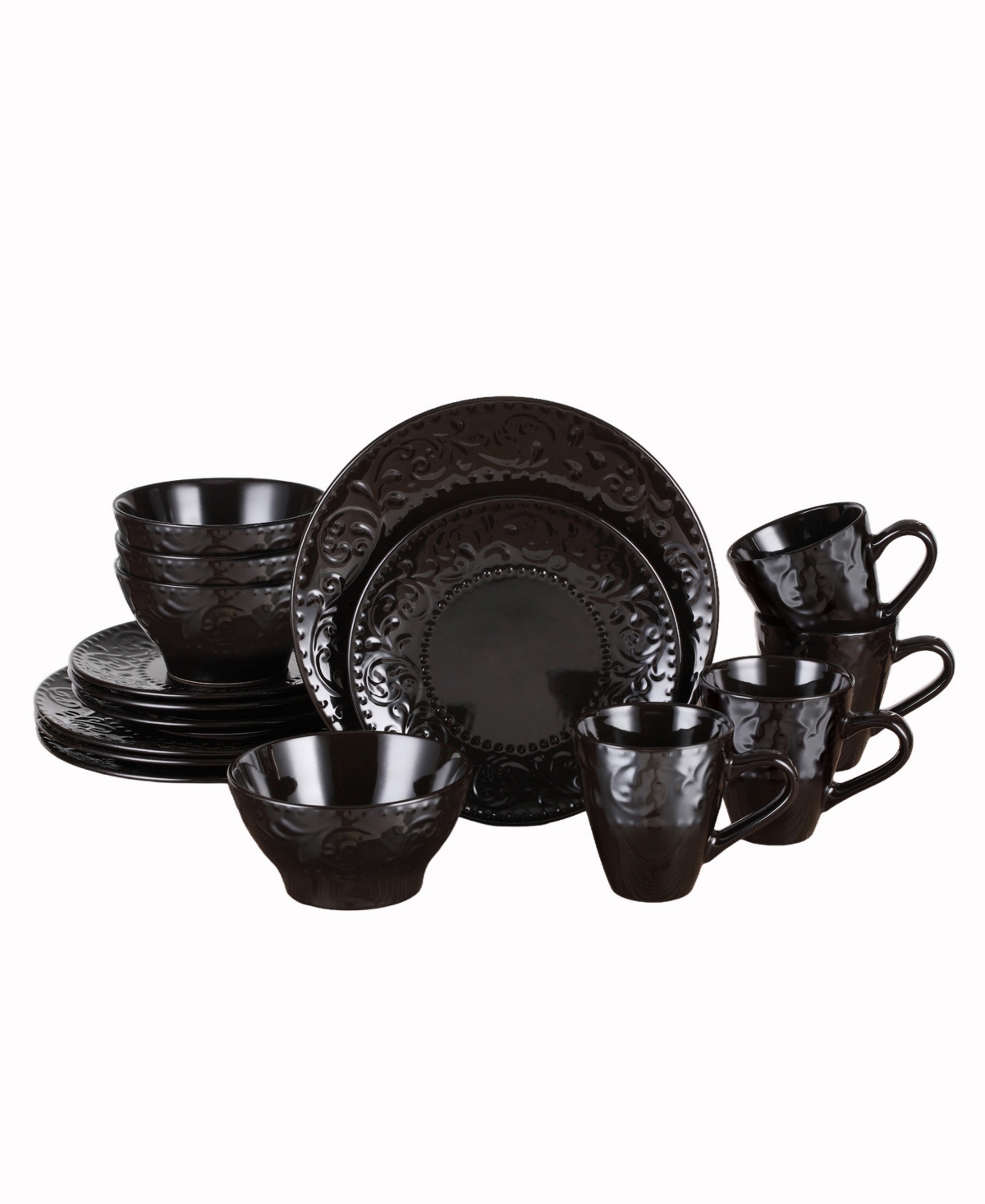 Lorren Home Trends 16 Piece Stoneware Scroll Dinnerware Set, Service for 4