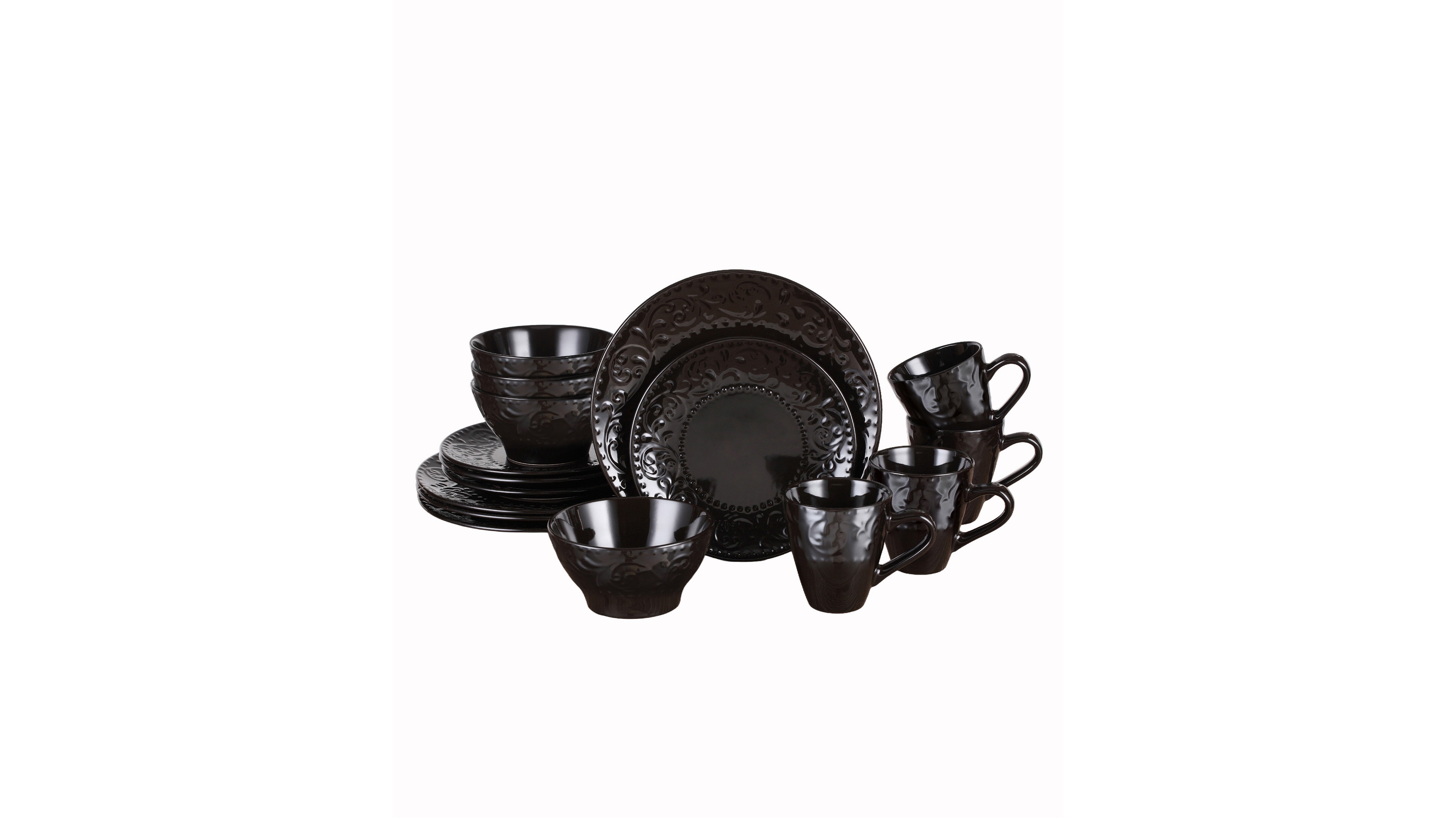 Lorren Home Trends 16 Piece Stoneware Scroll Dinnerware Set, Service for 4