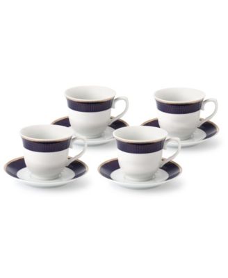 8 Piece 8oz Tea or Coffee Cup and Saucer Set, Service for 4