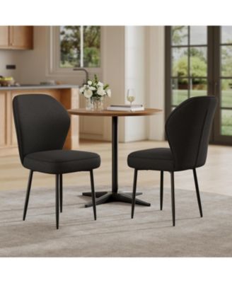 Set of 2 Linen Dining Chairs, Modern Fabric Upholstered Kitchen Chairs with Metal Legs