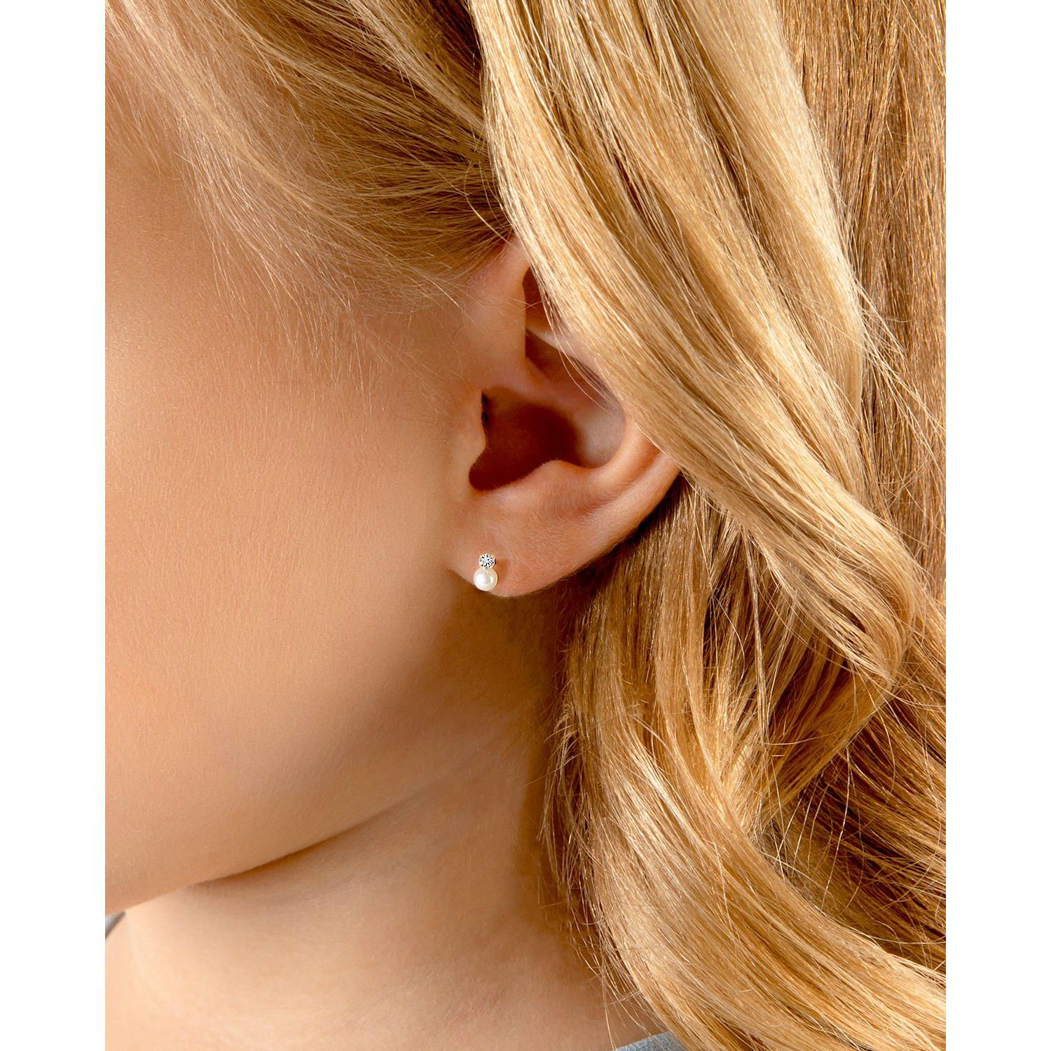 14K Gold Pearl Drop Stud Screw Back Earrings