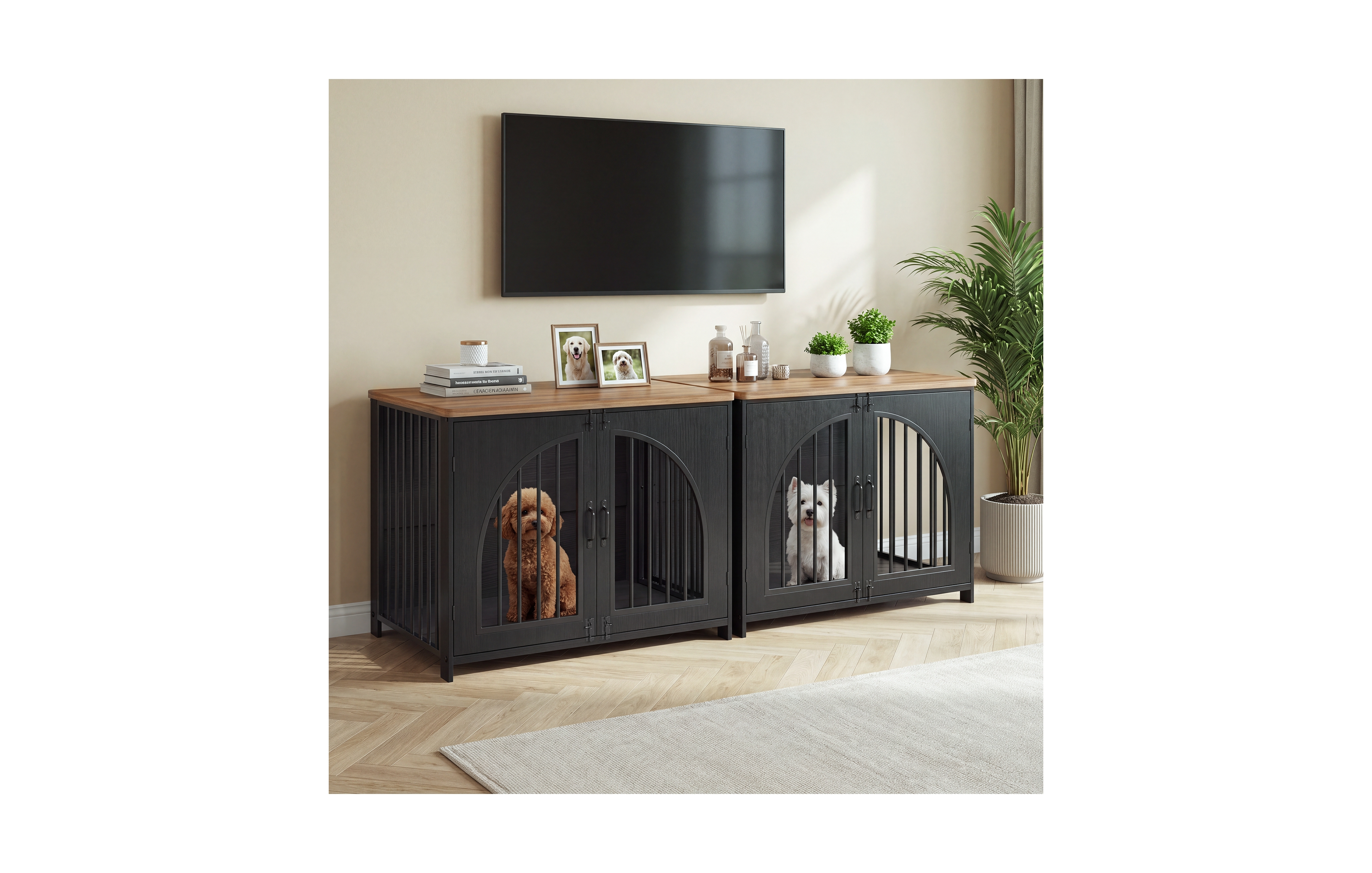 Lalfpet Set of 2 Decorative Dog Crate Furniture with Locking Arched Door and Mdf Panels