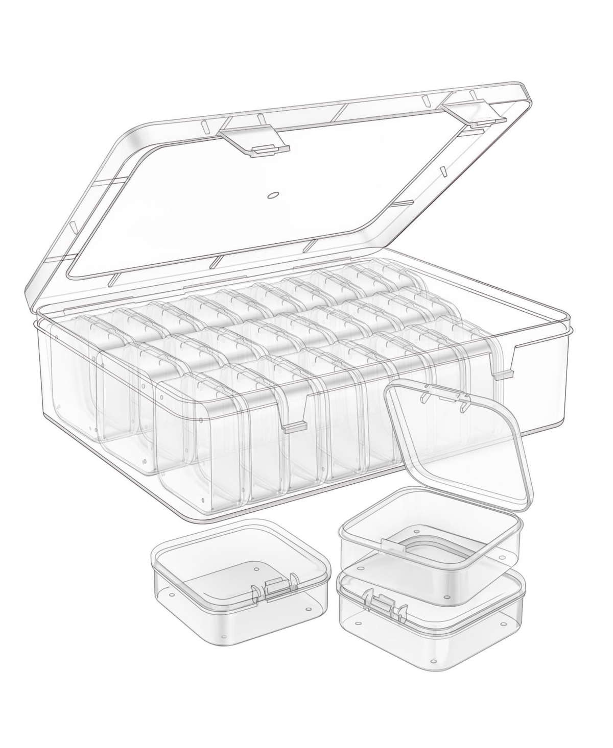 Aeelike Plastic Bead Organizer Box Set Hinged Lid Craft Storage Cases - Clear