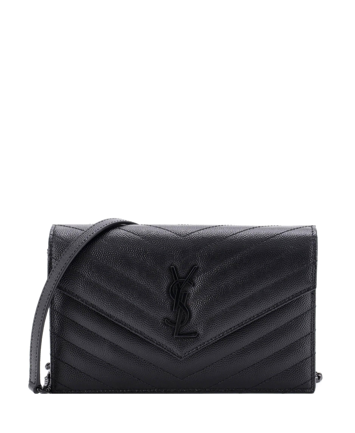 Pre-Owned Saint Laurent Small Classic Monogram Wallet on Chain Matelasse Chevron Leather - Black