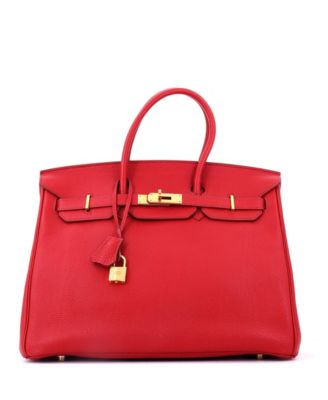 Pre-Owned Hermes Birkin 35 Handbag Red Togo with Gold Hardware
