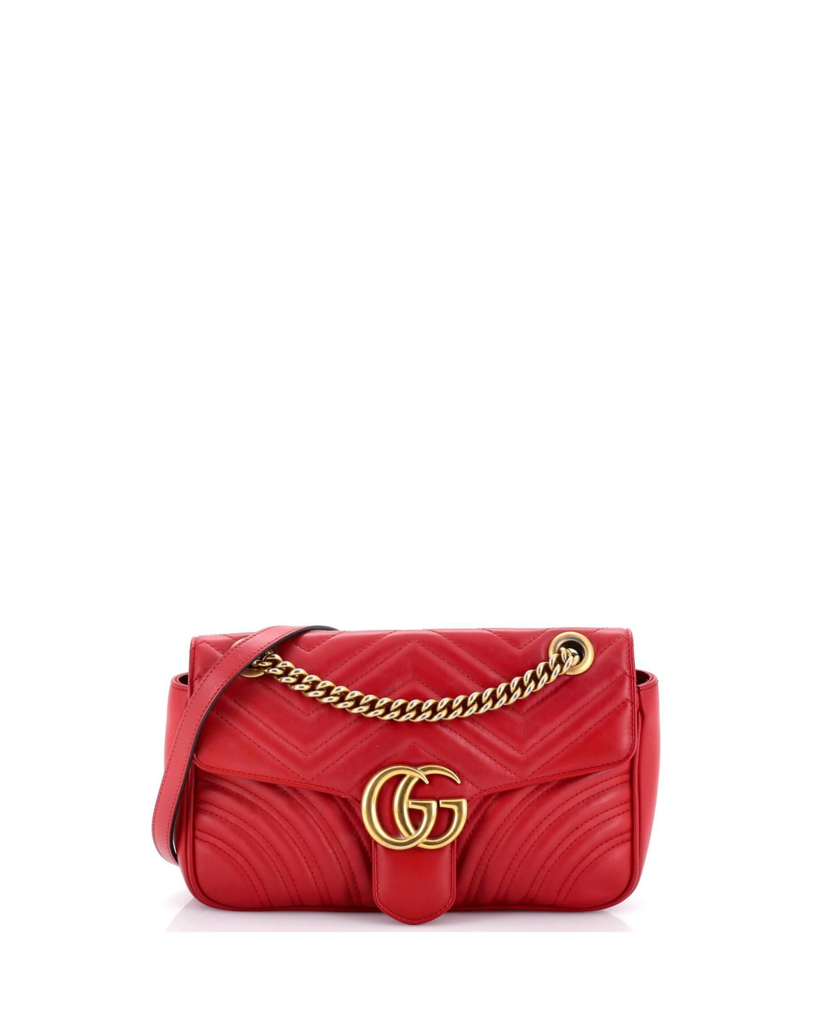 Pre-Owned Gucci Small Gg Marmont Flap Bag Matelasse Leather - Red