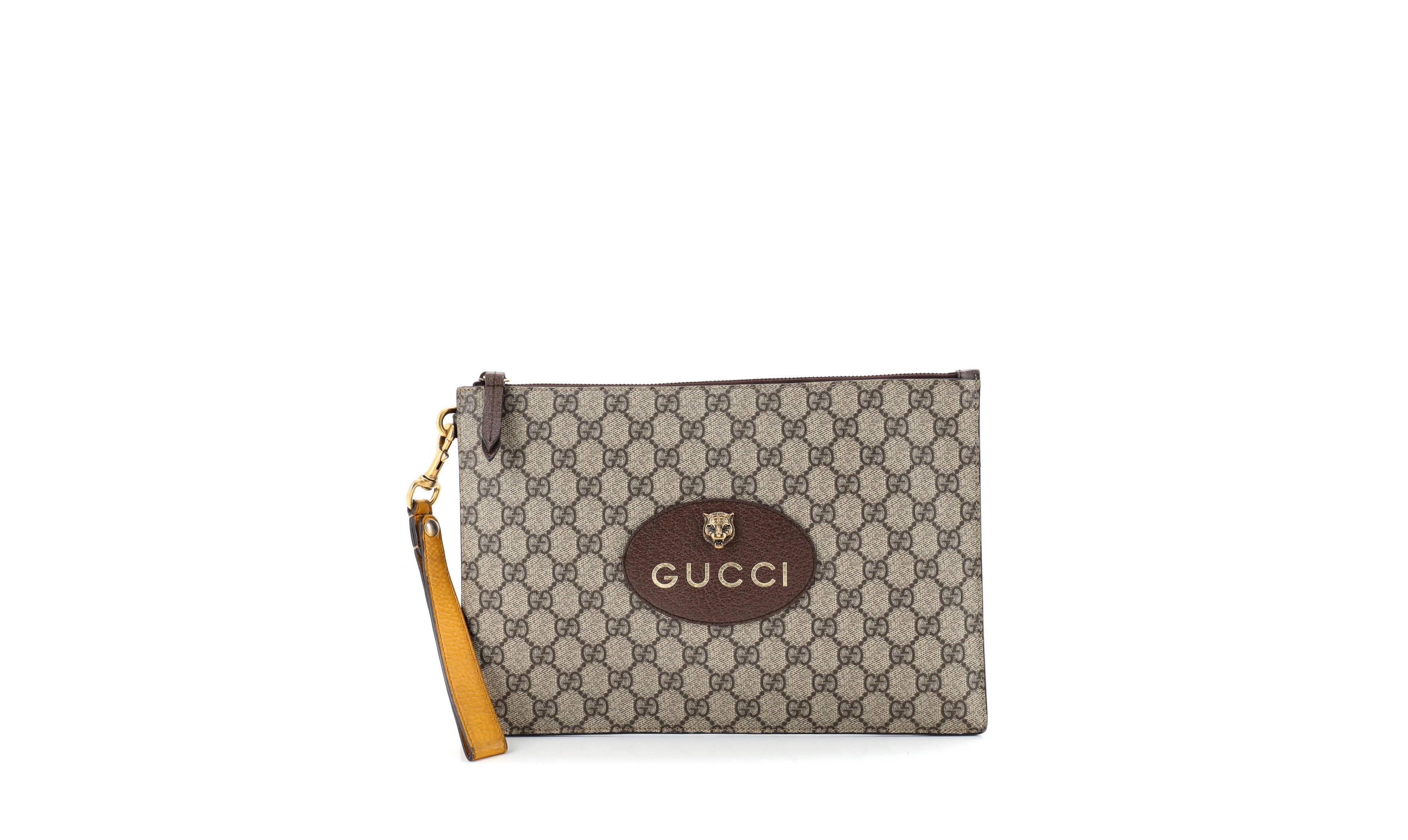 Pre-Owned Gucci Neo Vintage Wristlet Pouch Gg Coated Canvas