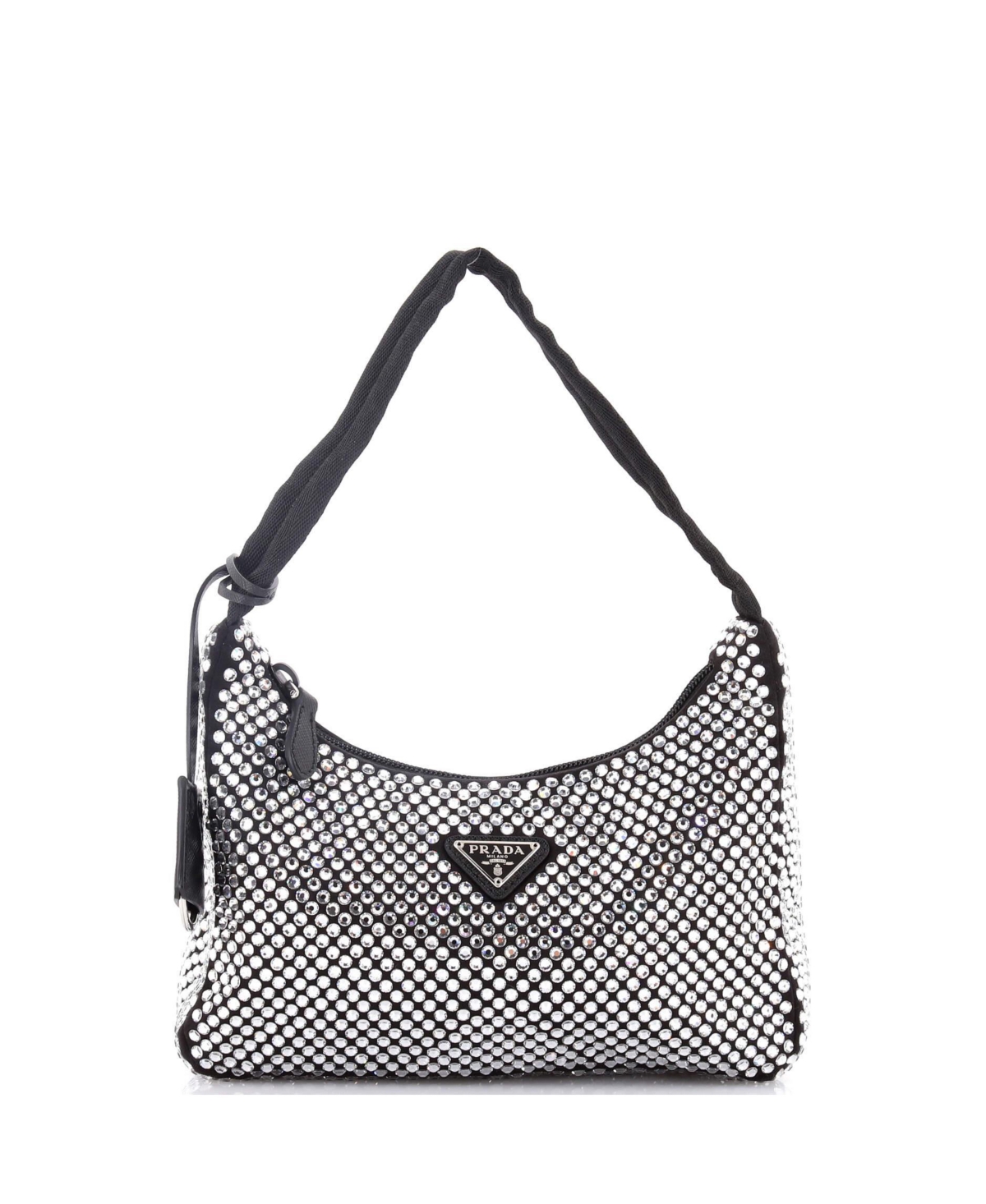 Pre-Owned Prada Mini Re-Edition 2000 Hobo Crystal Embellished Satin - Black