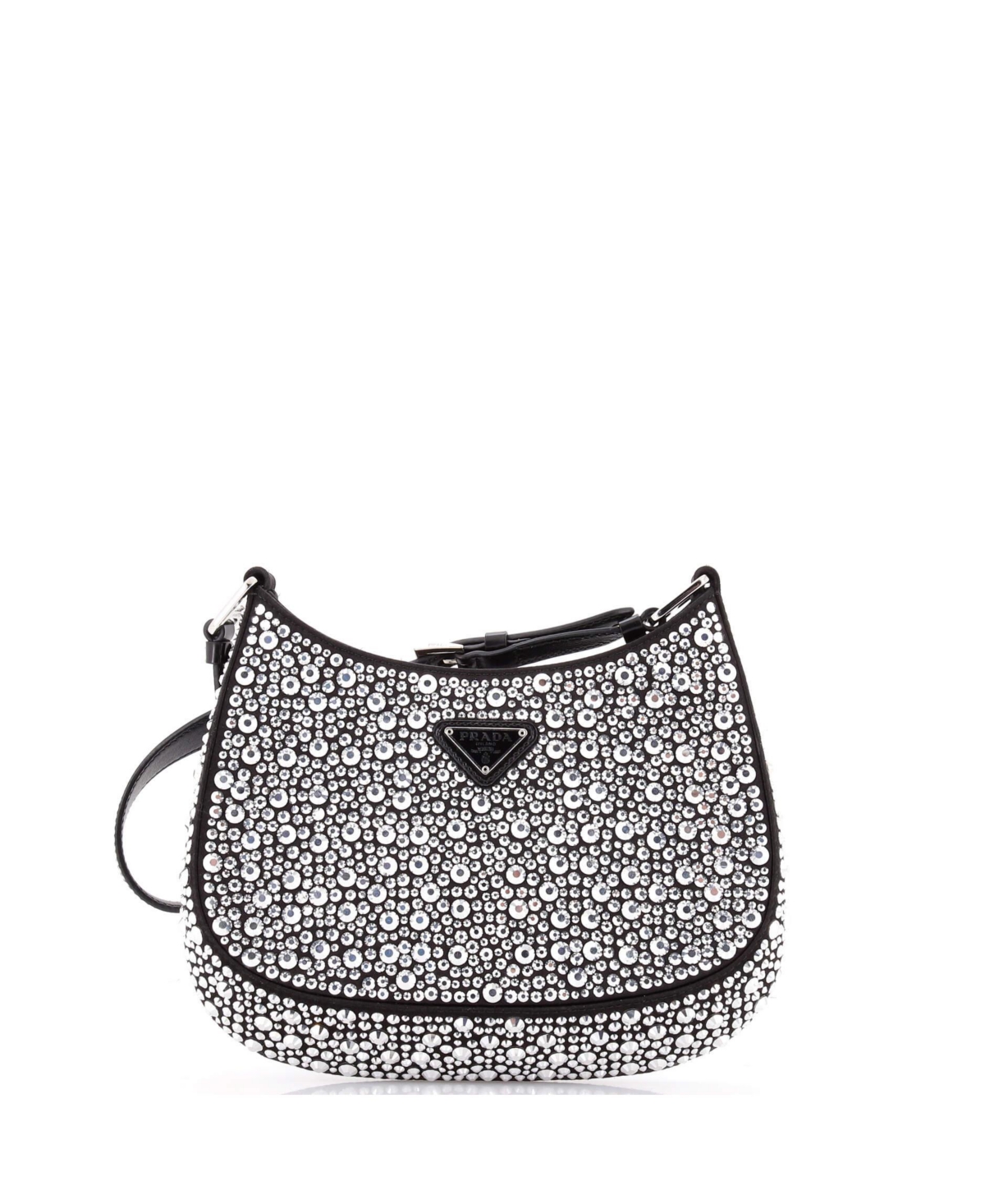 Pre-Owned Prada Small Cleo Shoulder Bag Crystal Embellished Satin - Black