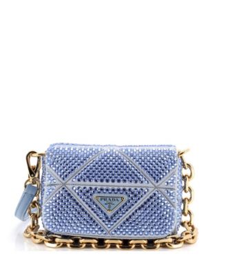Triangle Chain Flap Bag Crystal Embellished Quilted Satin