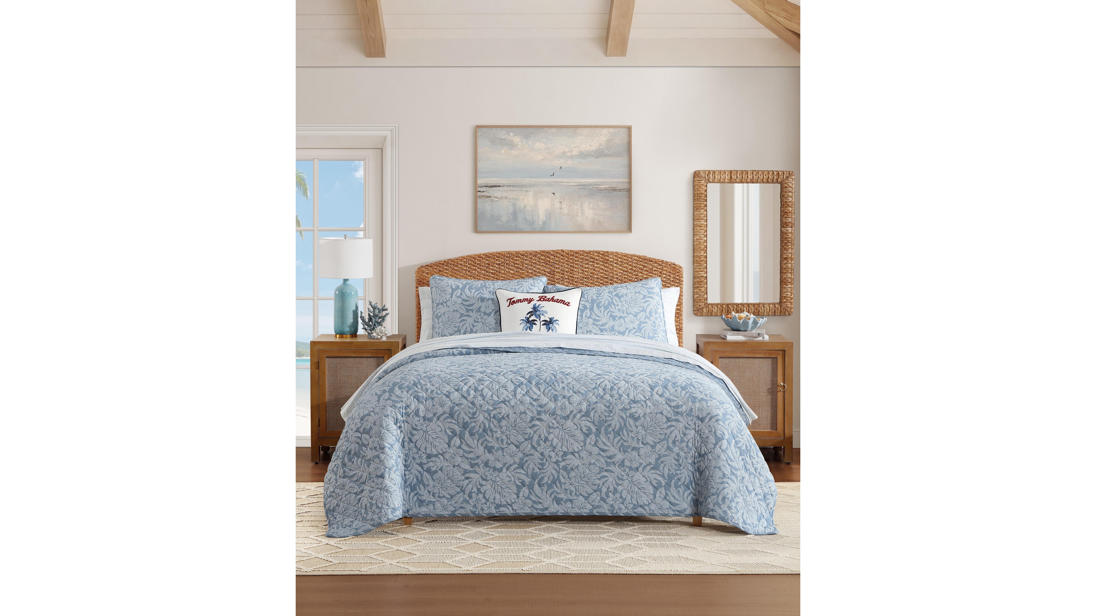 Tommy Bahama Palm Dot Cotton Reversible 3-Piece Quilt Set, King