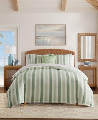 Tommy Bahama Hanalei Stripe Cotton Duvet Cover Sets In Green