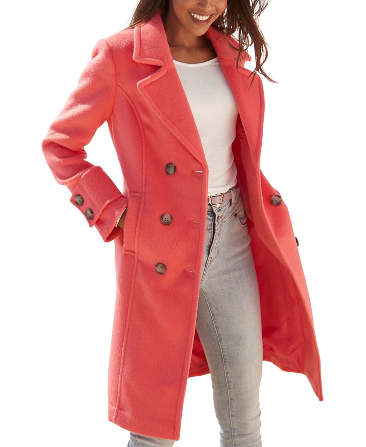 Lascana Women's Double-Breasted Lapel Fully Lined Coat