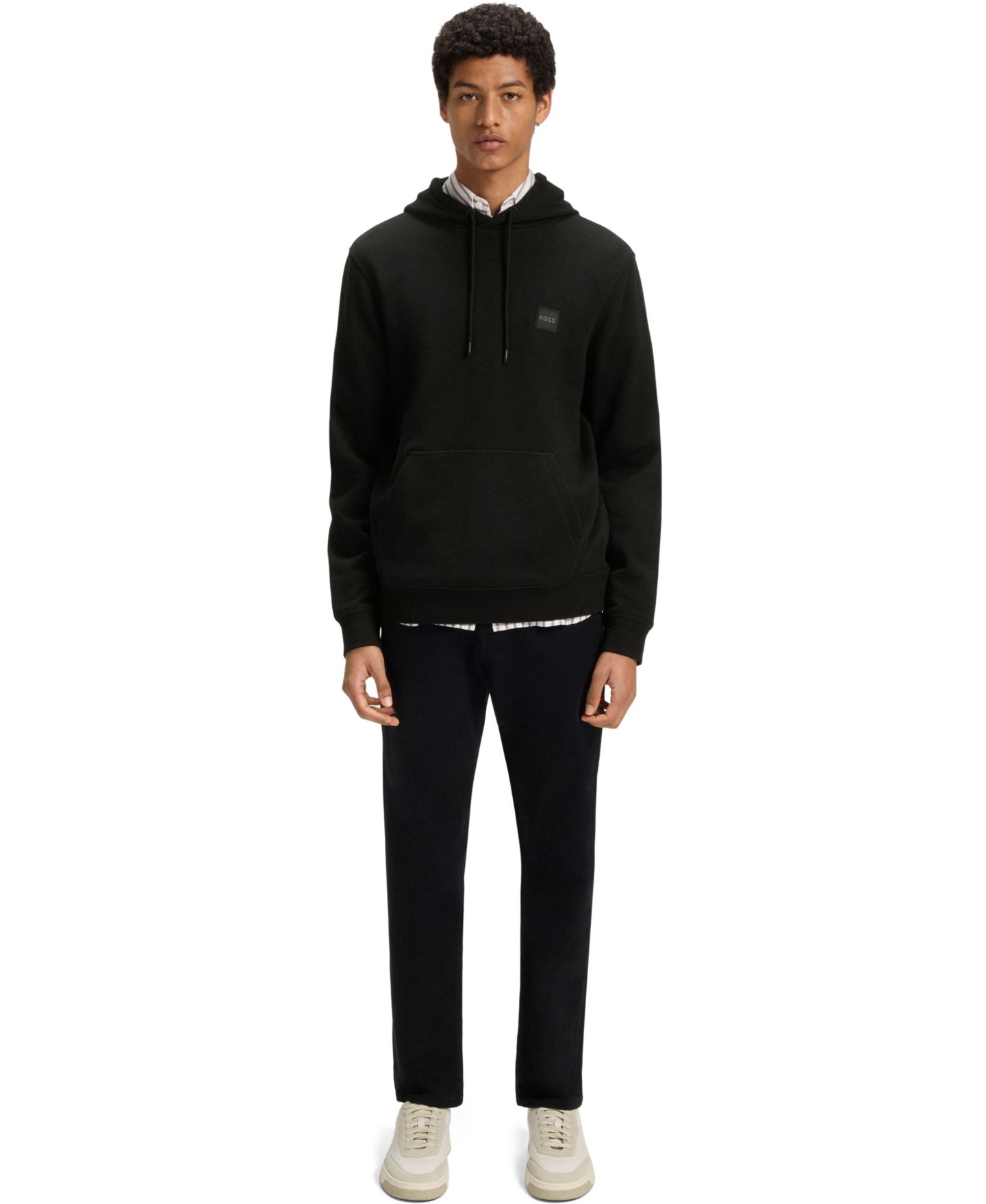 Мужское худи Hugo Boss Regular-Fit Cotton Terry Logo Patch, цвет: Чёрный — фото 2