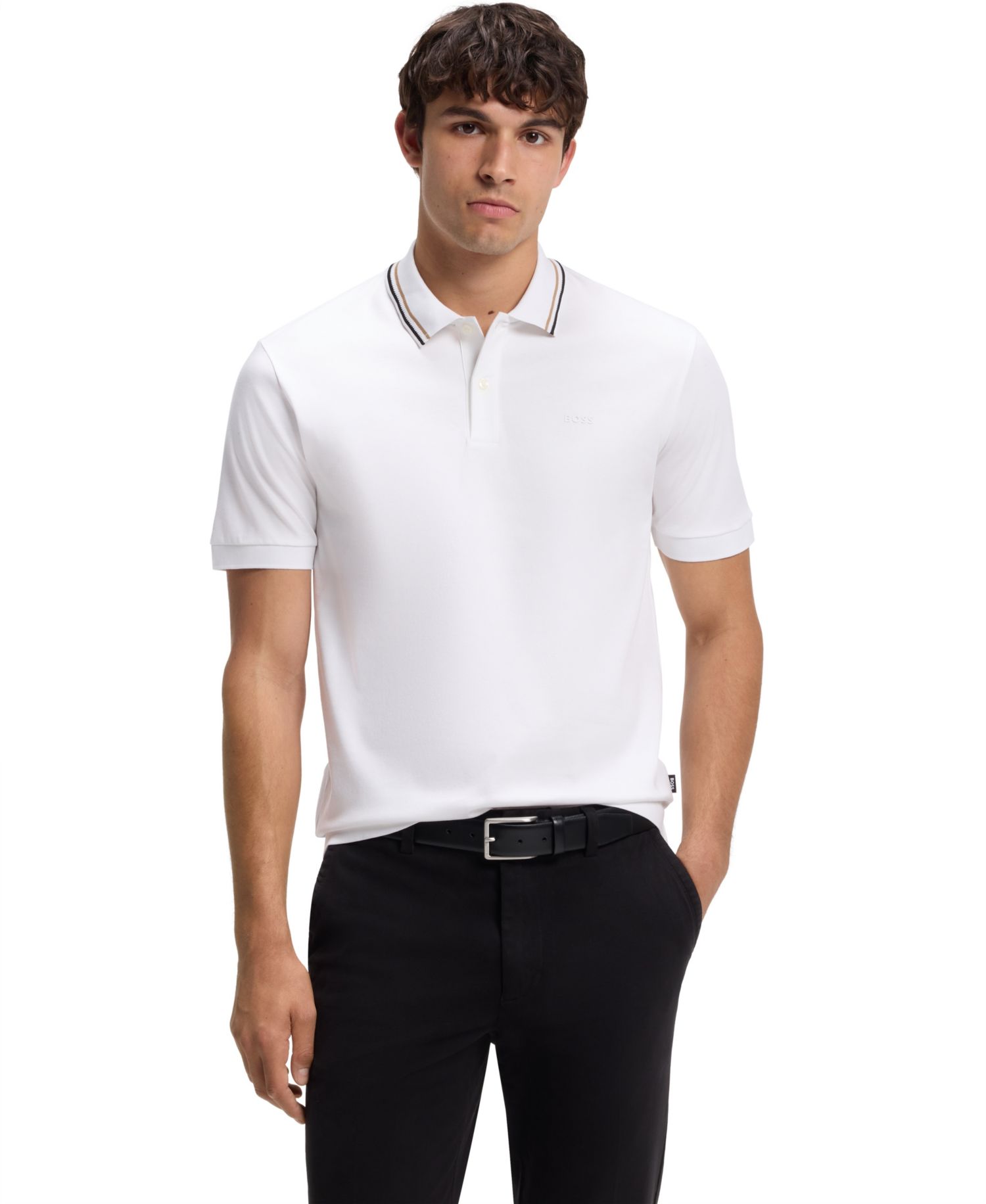 Men's Cotton Slim-Fit Striped Collar Polo Shirt