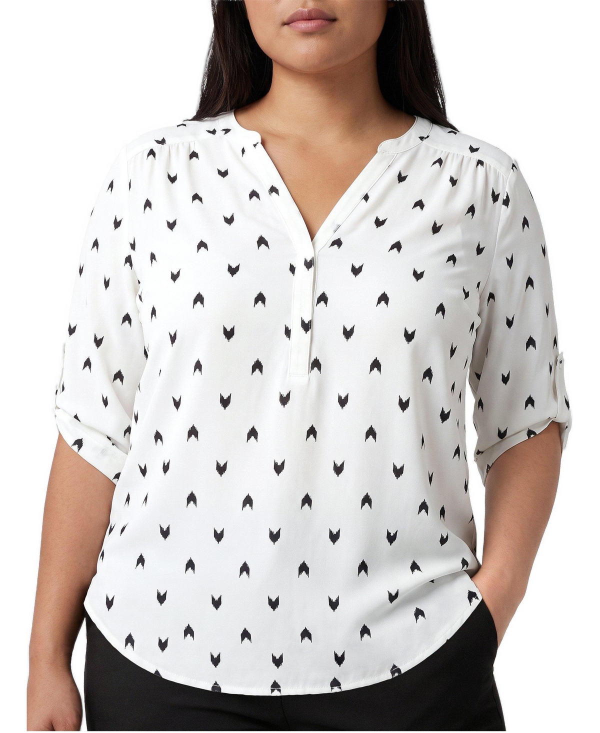 Torrid Plus Harper Floral 3/4 Roll-Tab Sleeve Blouse
