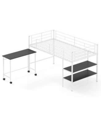 Twin Loft Bed and Rolling Desk Bookshelf Ladder Combo