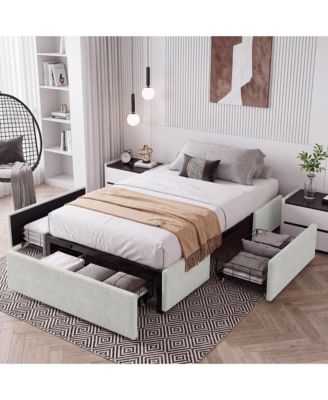 Platform Bed Frame with 3 Storage Drawers for Bedroom, Eclectic Chenille Upholstered Bed