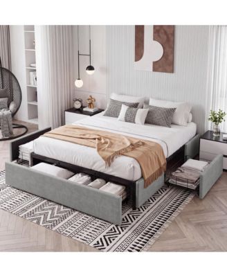 Platform Bed Frame with 3 Storage Drawers for Bedroom, Eclectic Chenille Upholstered Bed