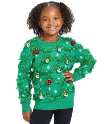 Girls' 4-16 Gaudy Garland Holiday Crewneck Long-Sleeve Sweater