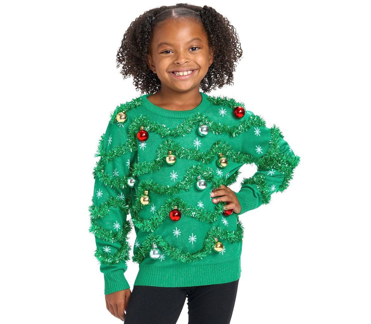 Tipsy Elves Girls' 4-16 Gaudy Garland Holiday Crewneck Long-Sleeve Sweater