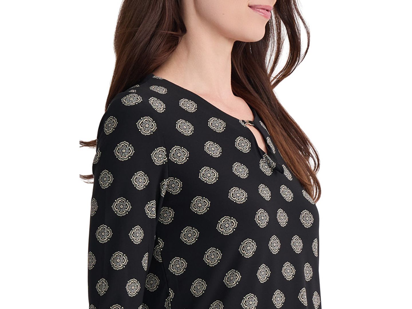 Женская блузка Jones New York Infinity Trim 3/4-Sleeve V-Neck, цвет: Чёрный — фото 3