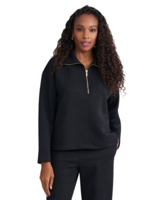 Women's Quarter Zip Collared Quilted Pullover Top