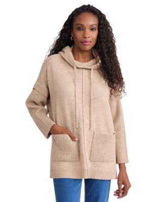 Women's Drawstring Hooded Poncho with Pockets