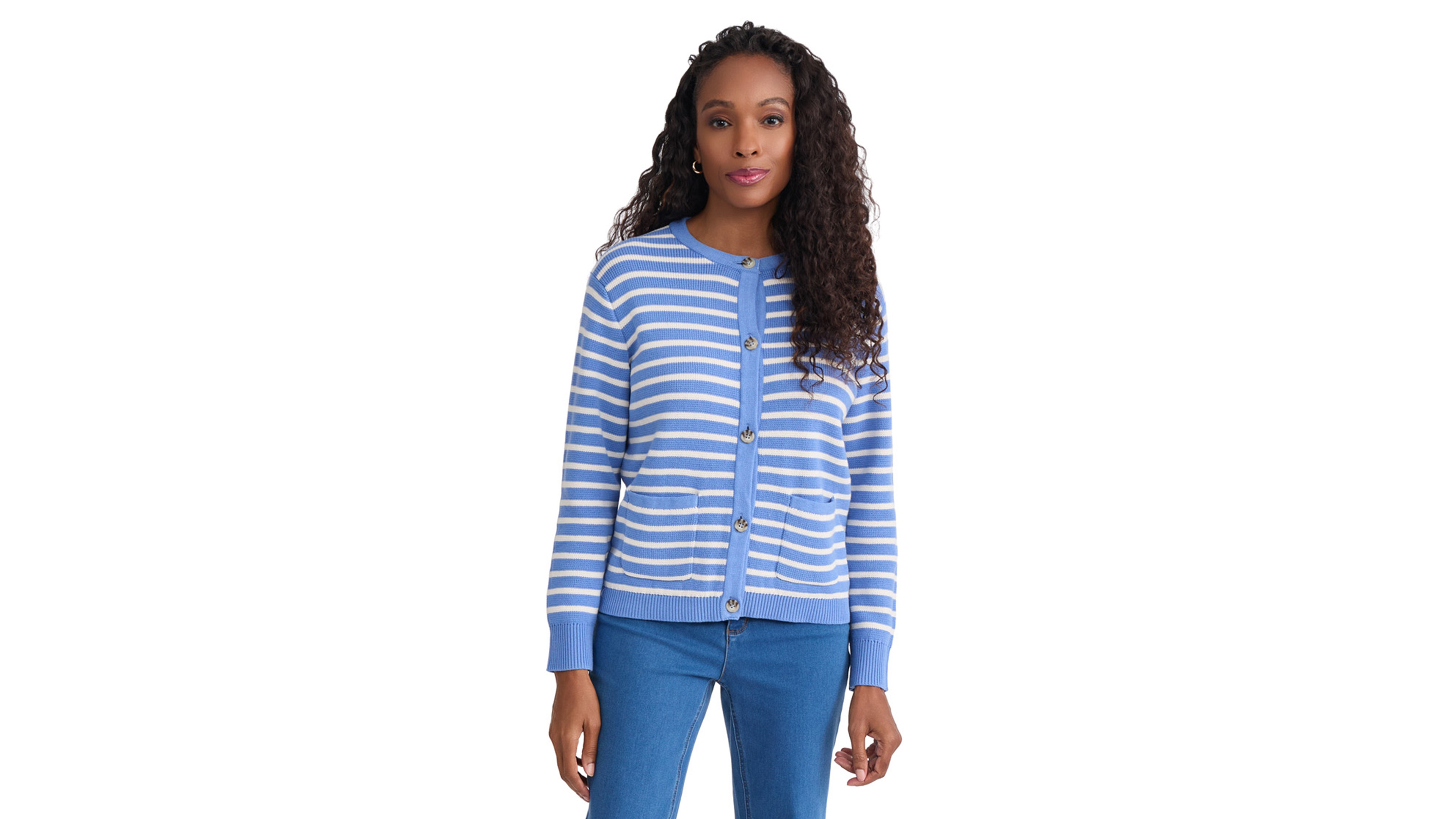 Jones New York Women's Striped Long-Sleeve Cardigan