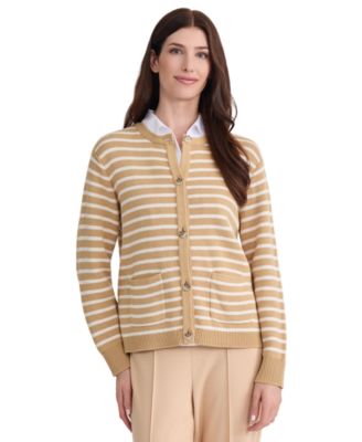 Women's Striped Long-Sleeve Cardigan Sweater