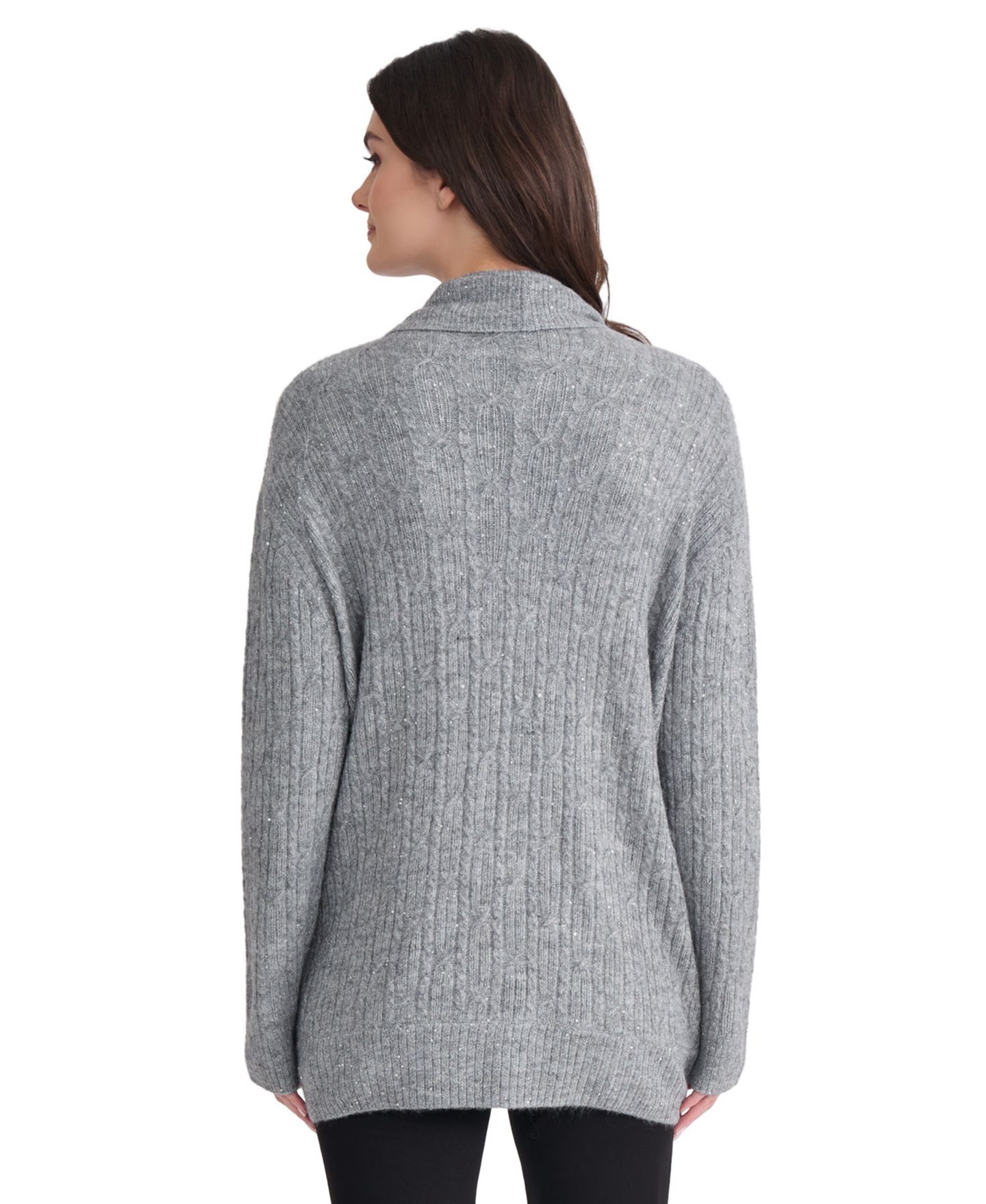 Женский кардиган Jones New York Novelty Mix Cable-Knit Sequin Cardigan, цвет: Средний меланжевый — фото 4