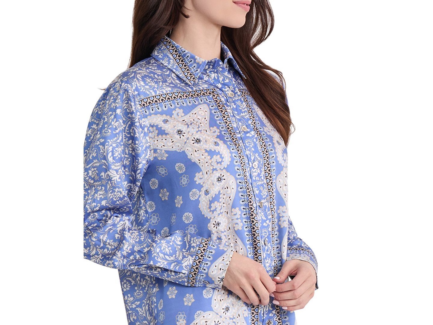 Женская блузка Jones New York Satin Paisley-Print Button-Front, цвет: Синий каменный — фото 4