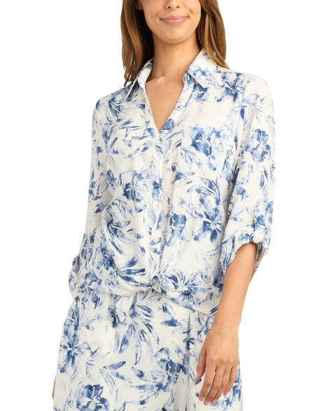 Женский топ BCX Juniors' Tie-Front Floral 3/4-Sleeve, цвет: Pat E