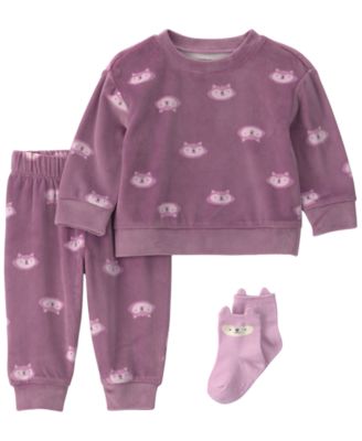 Baby Girls' Fox Print Long-Sleeve Top and Pants, 3-Piece Set