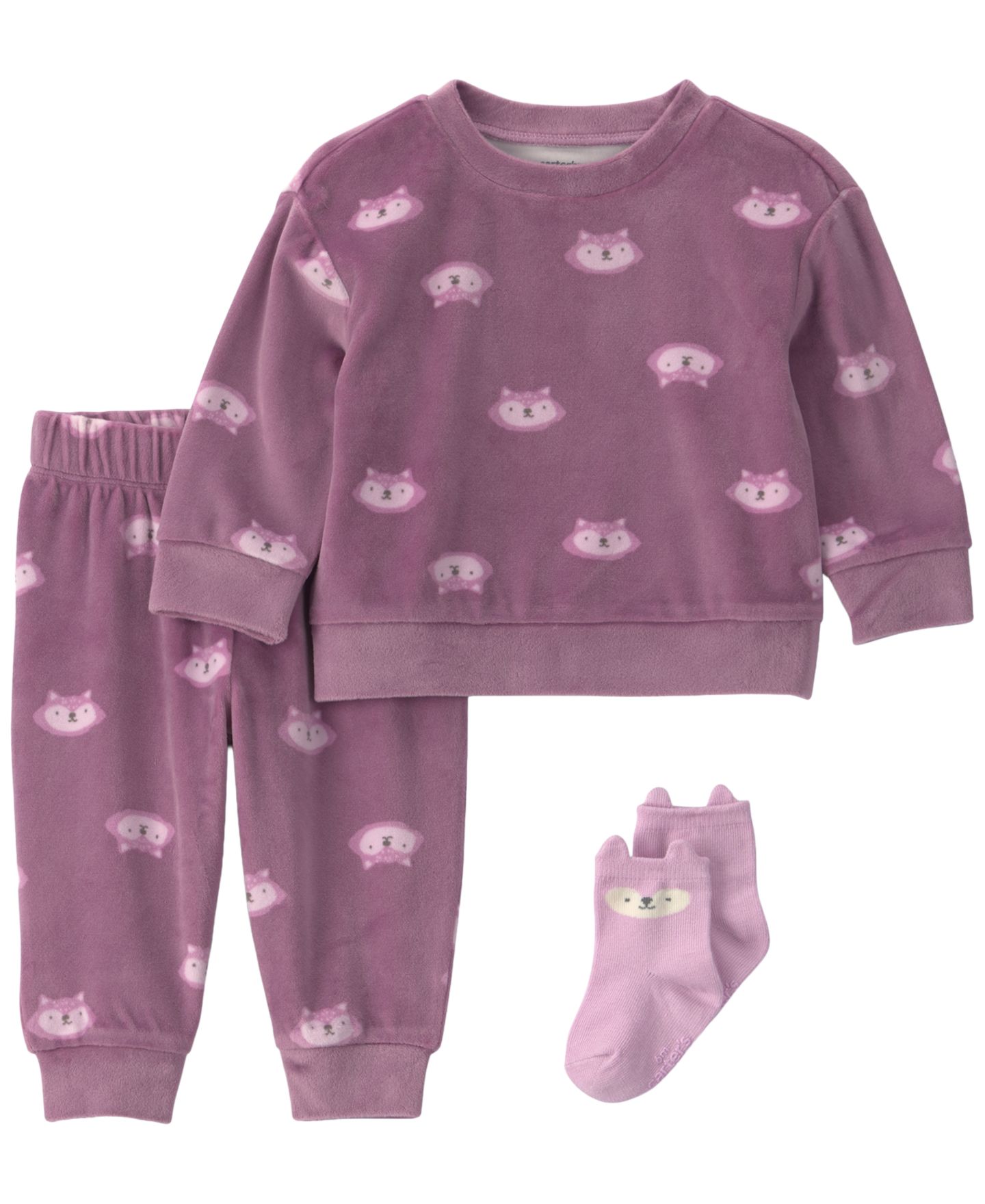 Комплект Carter's Fox Print Long-Sleeve Top and Pants, 3-Piece Set для девочек-малышей, цвет: Фиолетовый — фото 1