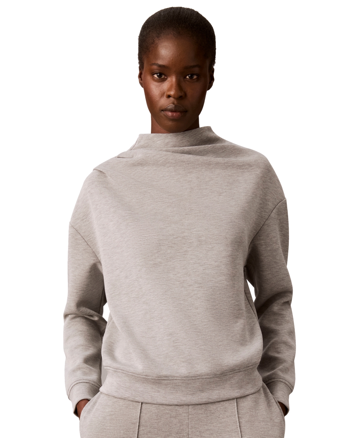 Calvin Klein Women's Mock Neck Long-Sleeve Pullover - Light Heather Grey