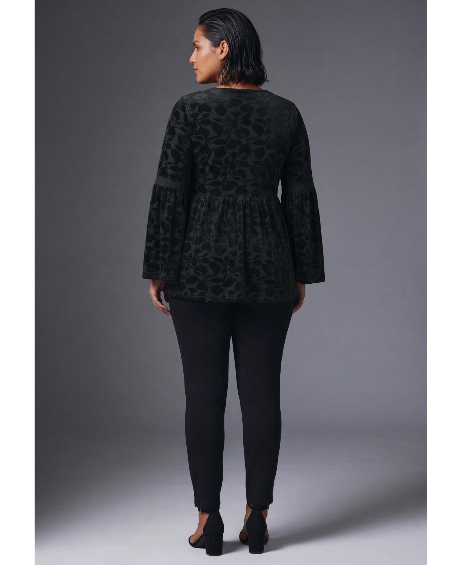 Plus Size Lorelei Bell-Sleeve V-Neck Lace-Trim Blouse