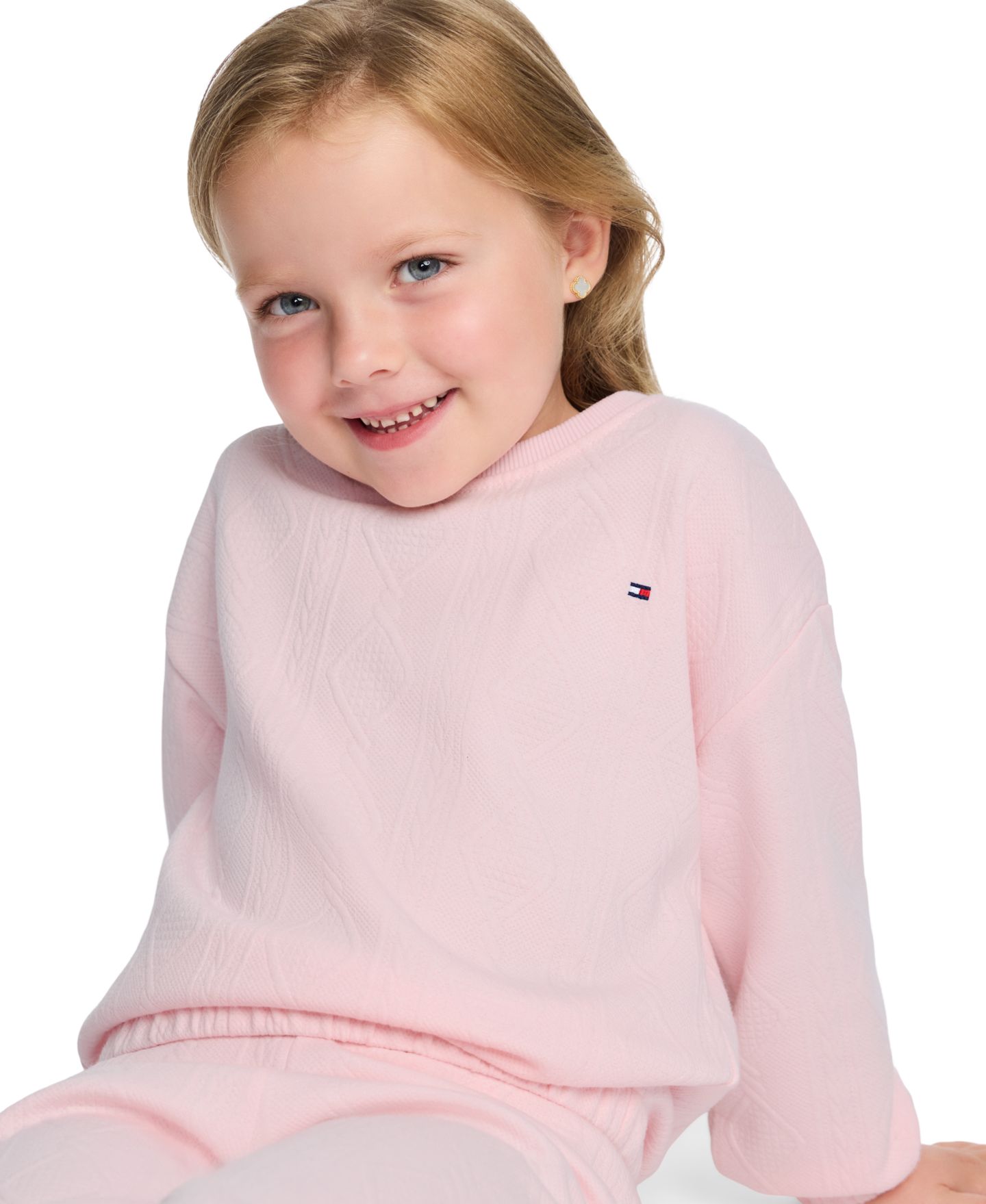 Tommy Hilfiger Toddler and Little Girls' 2T-6X Cable-Knit Long-Sleeve Crewneck Top and Wide-Leg Pants, 2-Piece Set, цвет: Розовый — фото 3