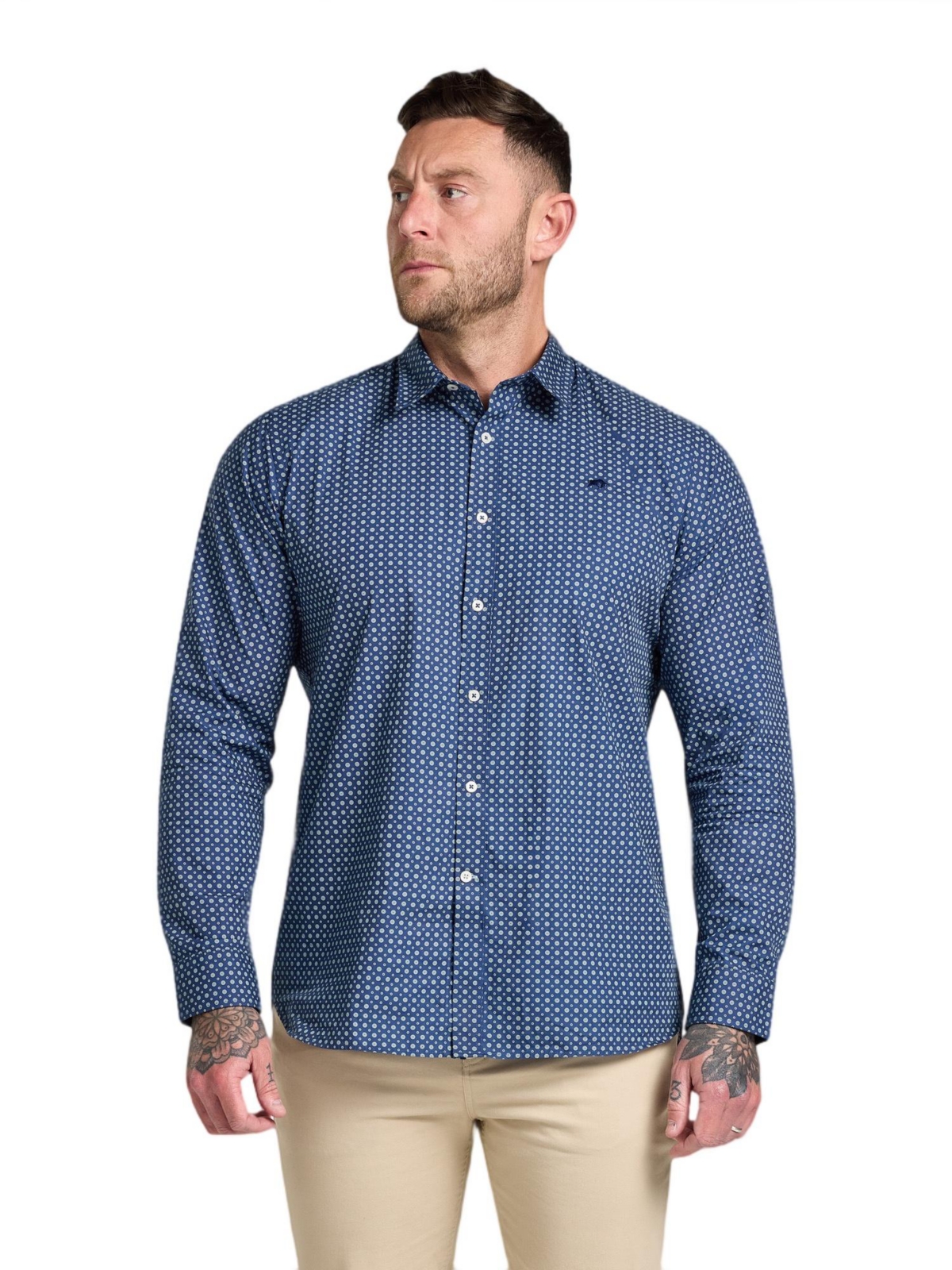 Raging Bull Men's Long Sleeve Dotty Print Cotton Shirt