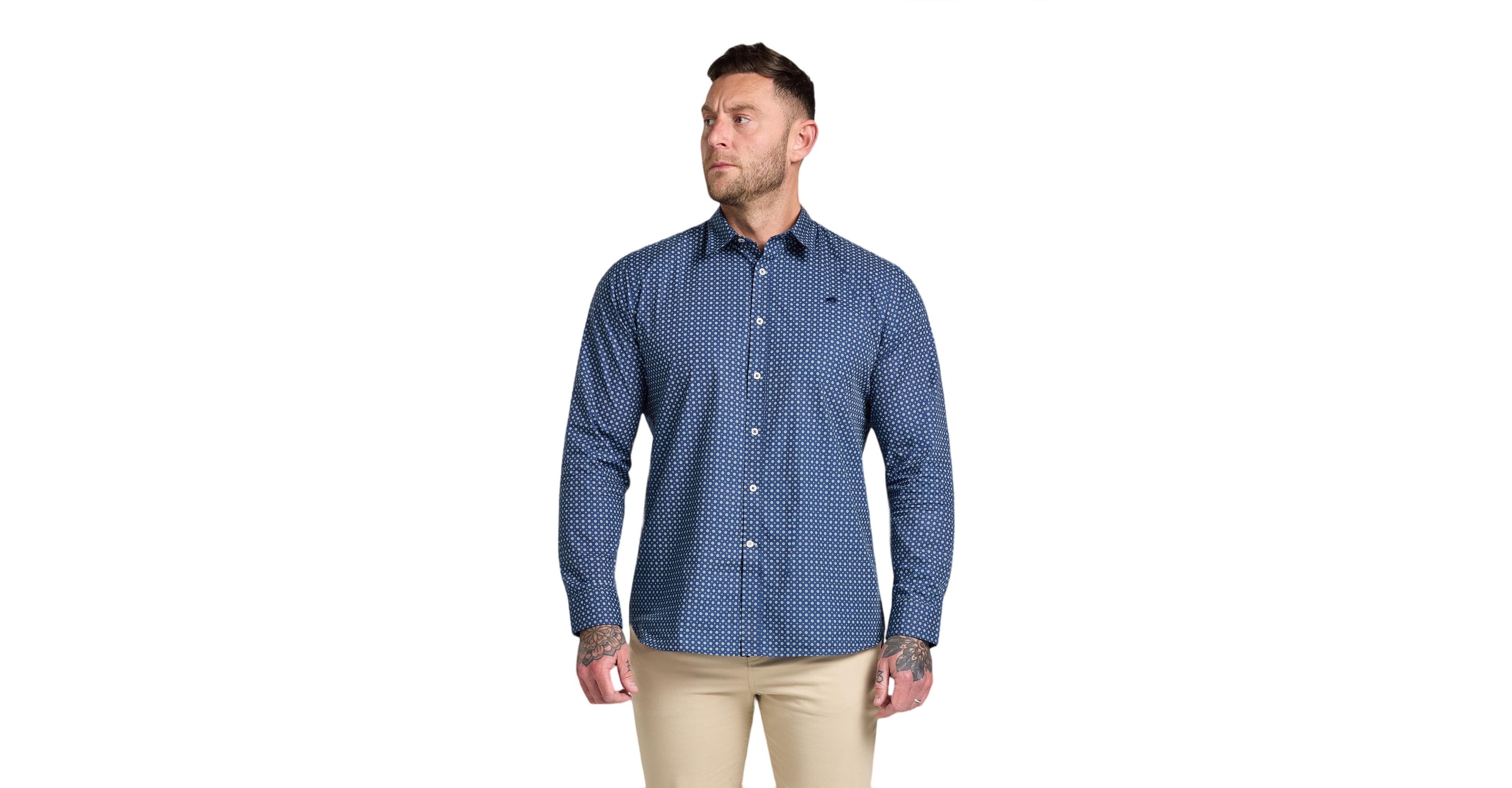 Raging Bull Men's Long Sleeve Dotty Print Cotton Shirt