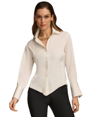 Women's Button-Front Point Hem Top