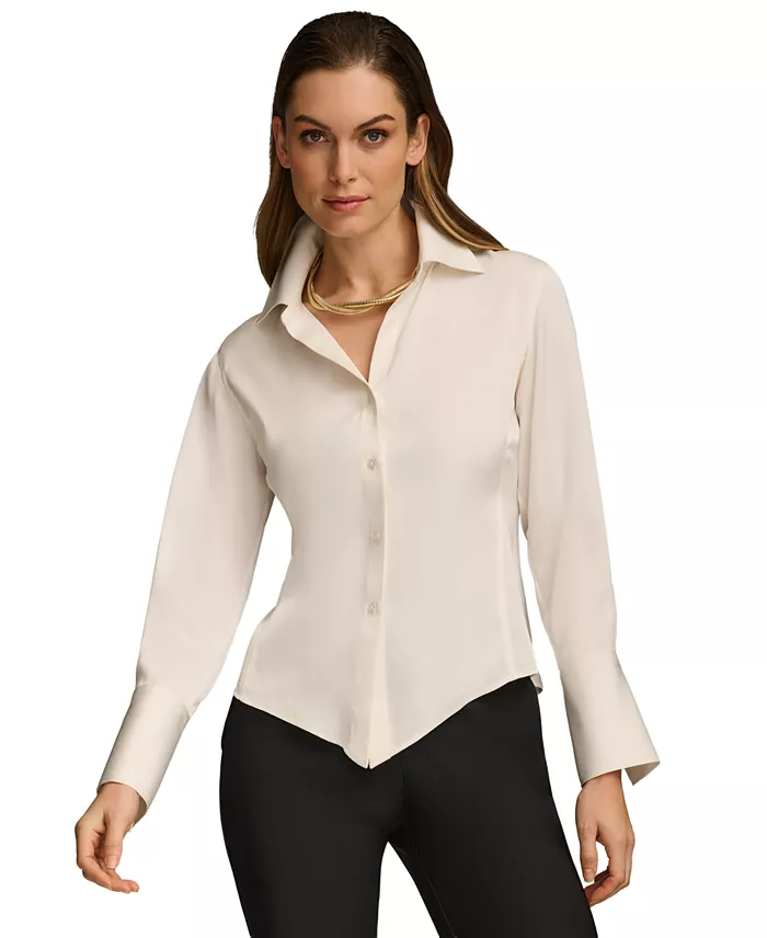 Women's Button-Front Point Hem Top