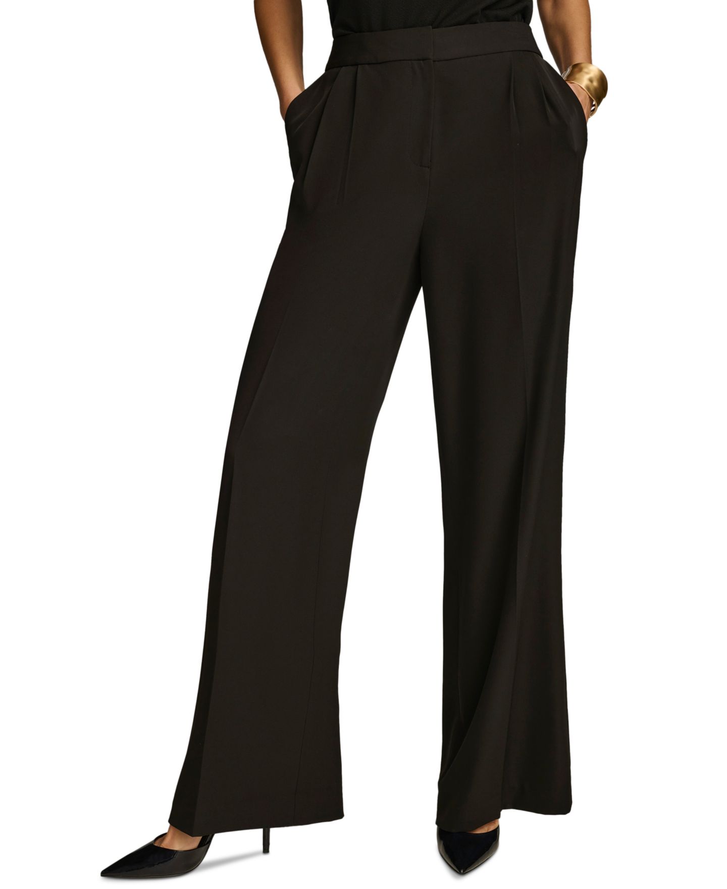 Женские брюки Donna Karan New York Pleat Front Wide-Leg, цвет: Чёрный — фото 1