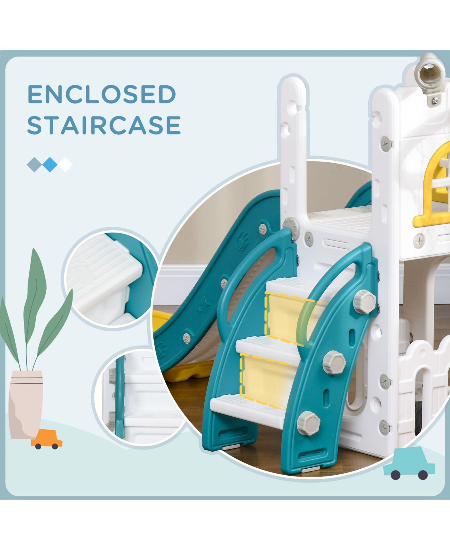 Детская игрушка SEVORLEY Kids Activity Slide with Basketball Hoop and Enclosed Staircase, Ages 1-3, цвет: Жёлтый — фото 8