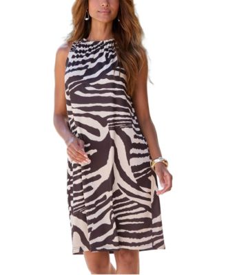Women's Printed High-Neck Sleeveless Swing Dress