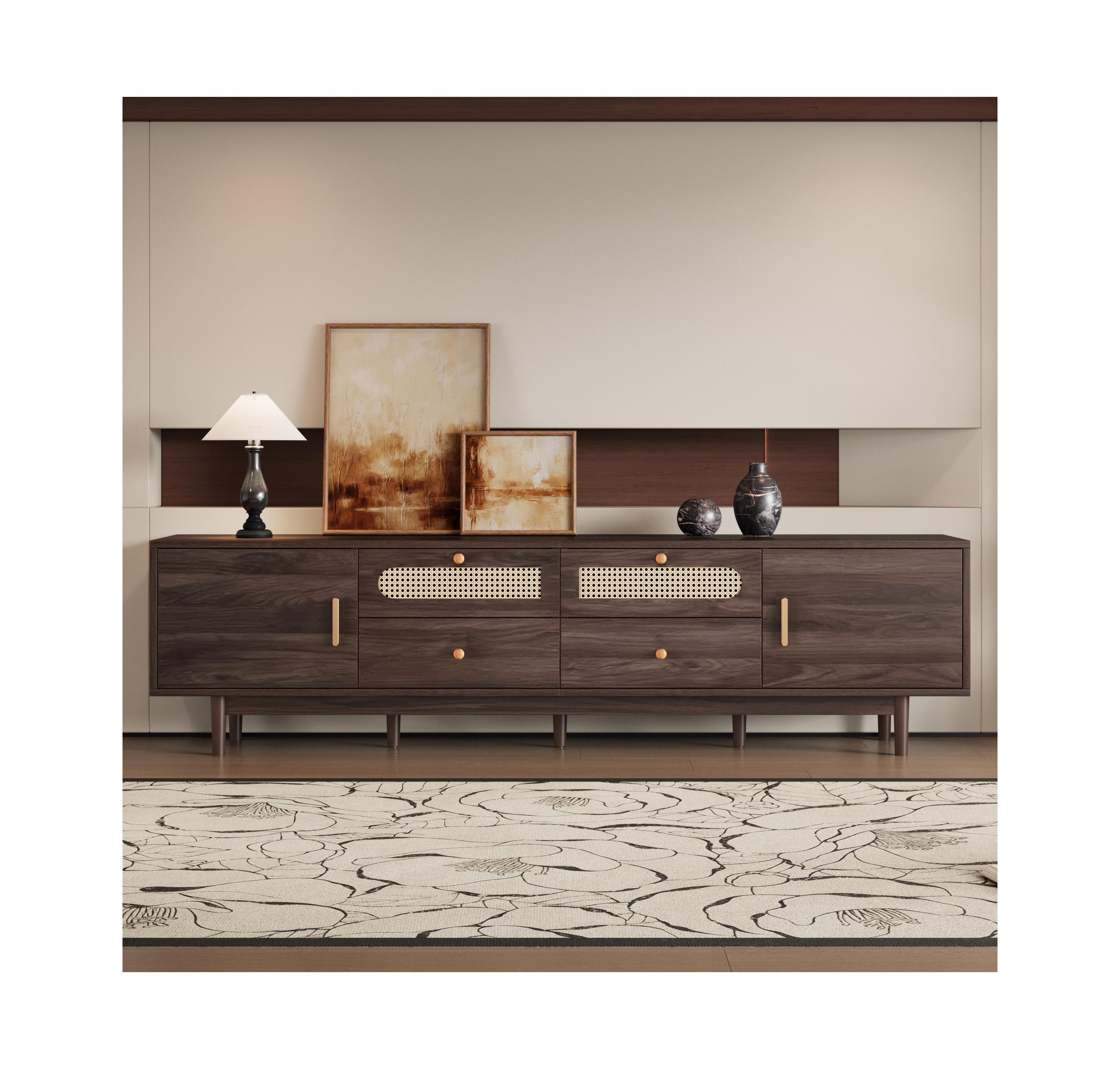 Flynama 76.8-inch Pe Rattan Tv Stand with Soft-Close Cabinets for up to 85-Inch TVs