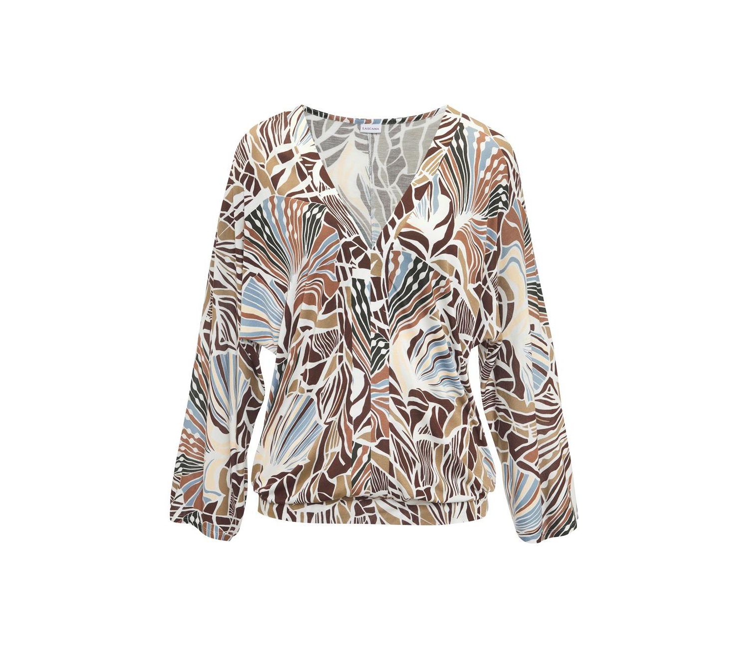Women's Printed V-Neck Long Dolman-Sleeve Top